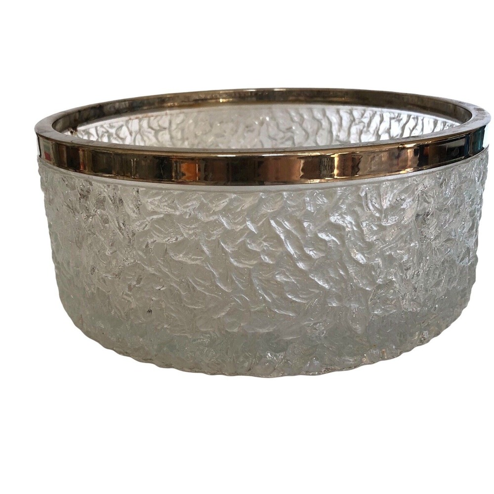 Davidson Brama Luna Crystal Glass Bowl - Silver Rim - Handmade - England - 1970s